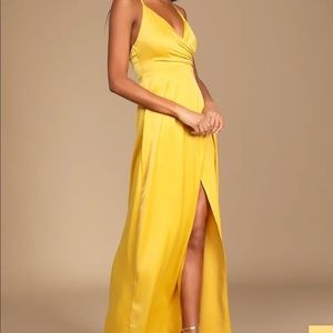 Lulus Mustard Yellow Satin Maxi Dress
